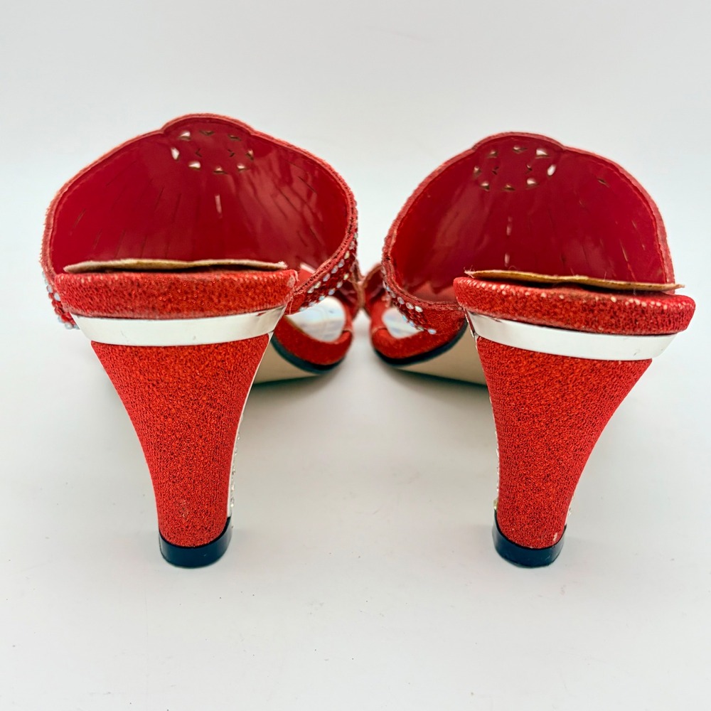 Pierre Dumas Eva Red Beaded Rhinestone Heels Mules 9M Glam Party Club Evening - Picture 6 of 9